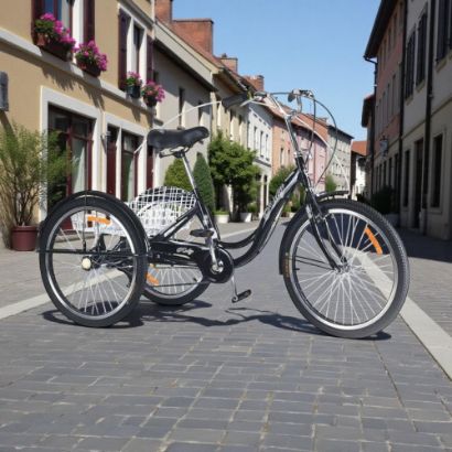 صورة دراجة ثلاث عجلات للكبار بـ سلة خلفية